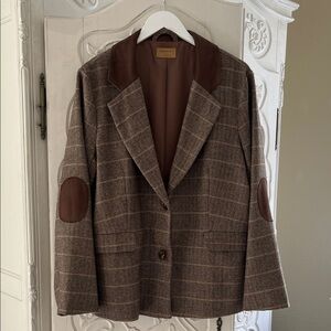 Crescent Brown Check Blazer with Leather Elbow Patches